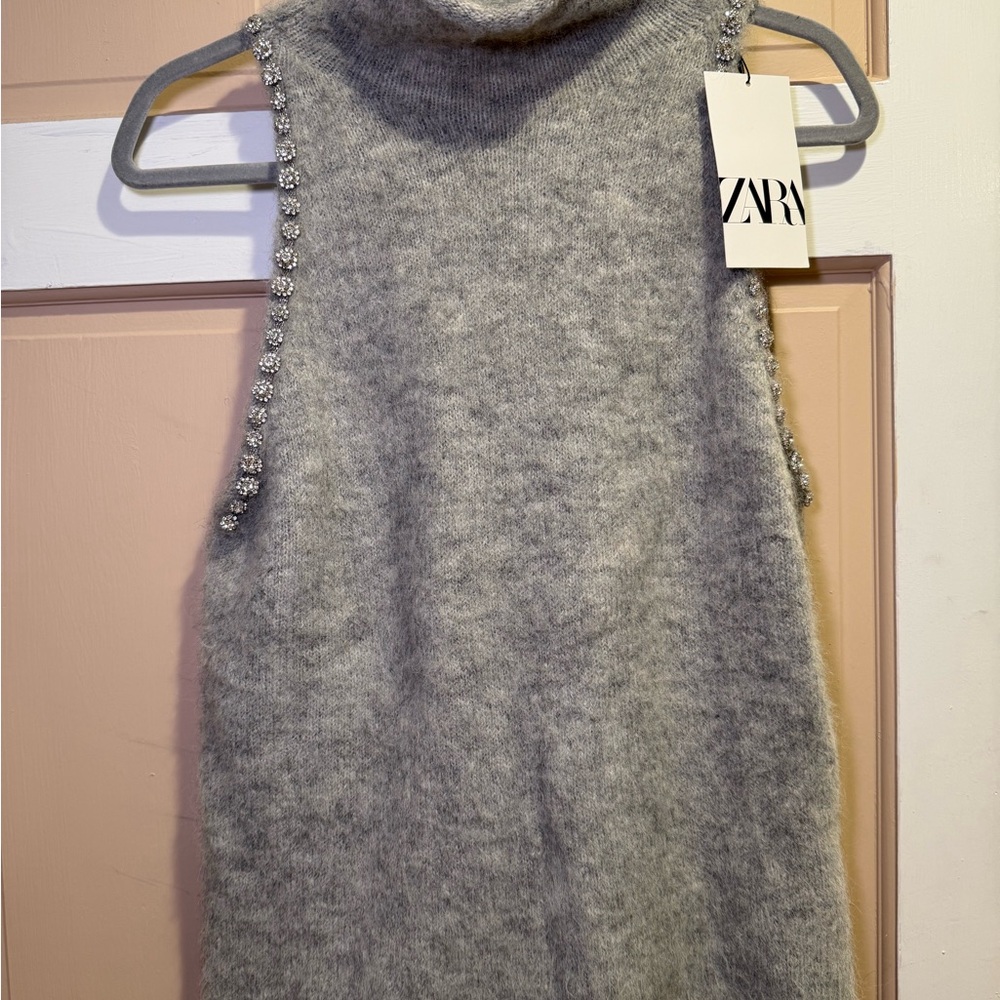 Zara Silver Embellished Knit Top